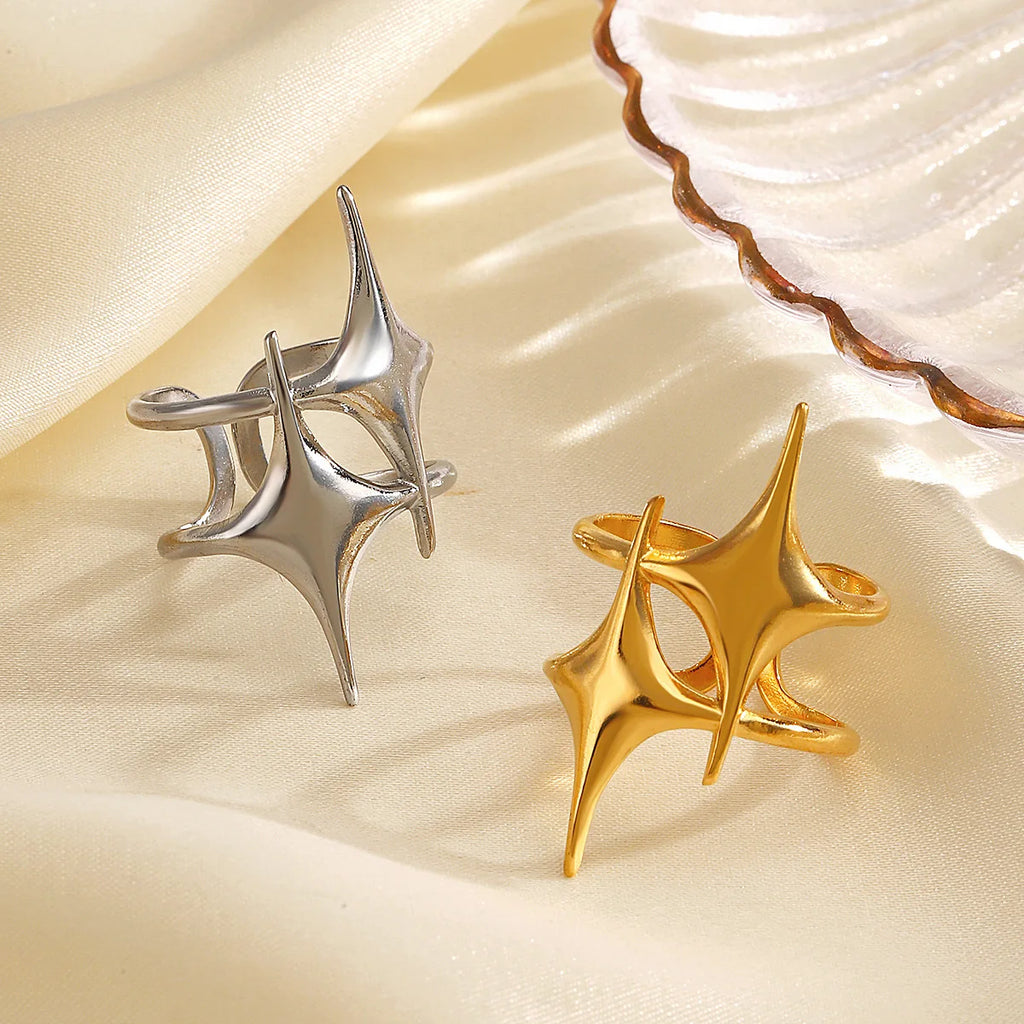 Stainless Steel Y2K Cross Star Ring