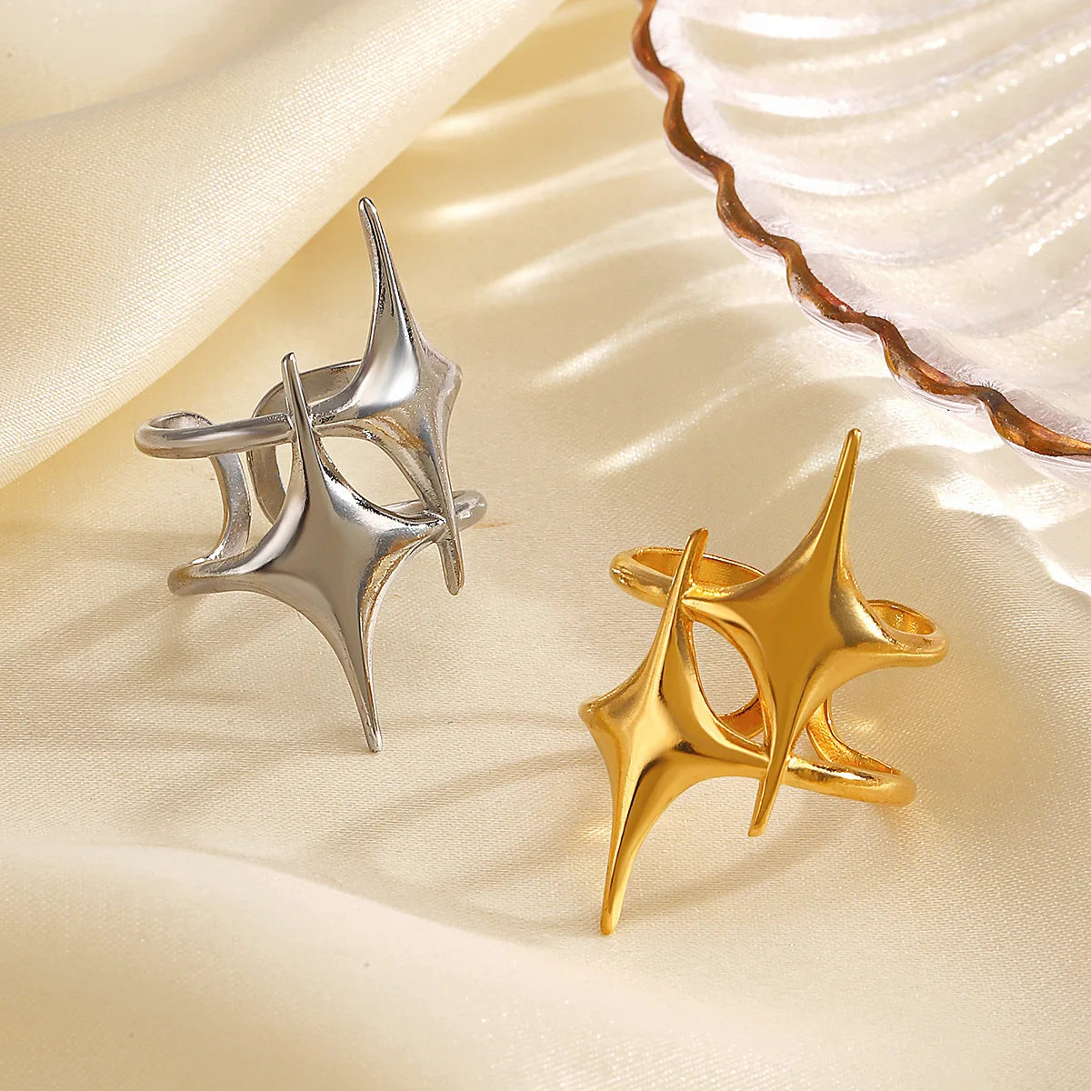 Stainless Steel Y2K Cross Star Ring