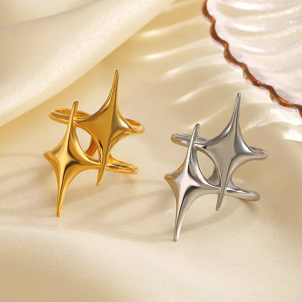 Stainless Steel Y2K Cross Star Ring
