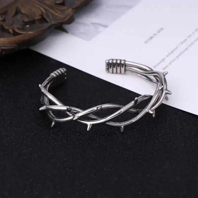 Stainless Steel Gothic Thorn Cuff Bracelet