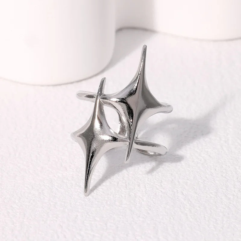 Stainless Steel Y2K Cross Star Ring