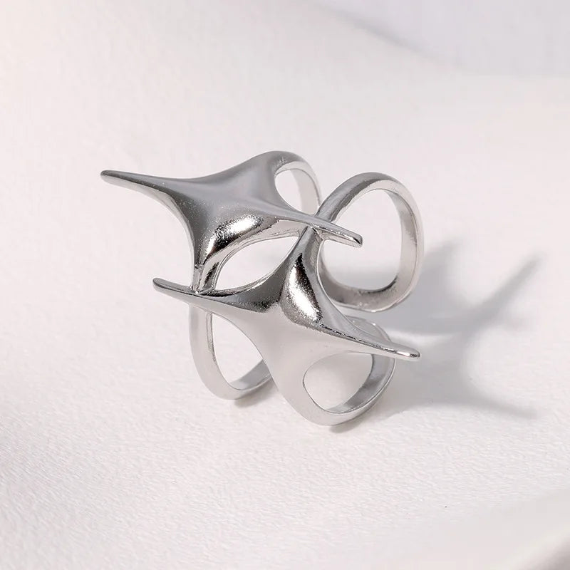 Stainless Steel Y2K Cross Star Ring