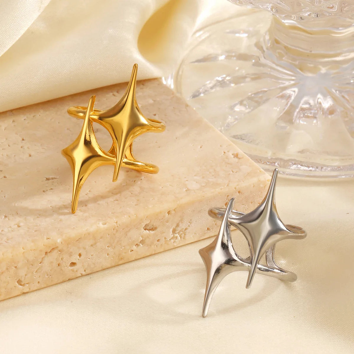 Stainless Steel Y2K Cross Star Ring