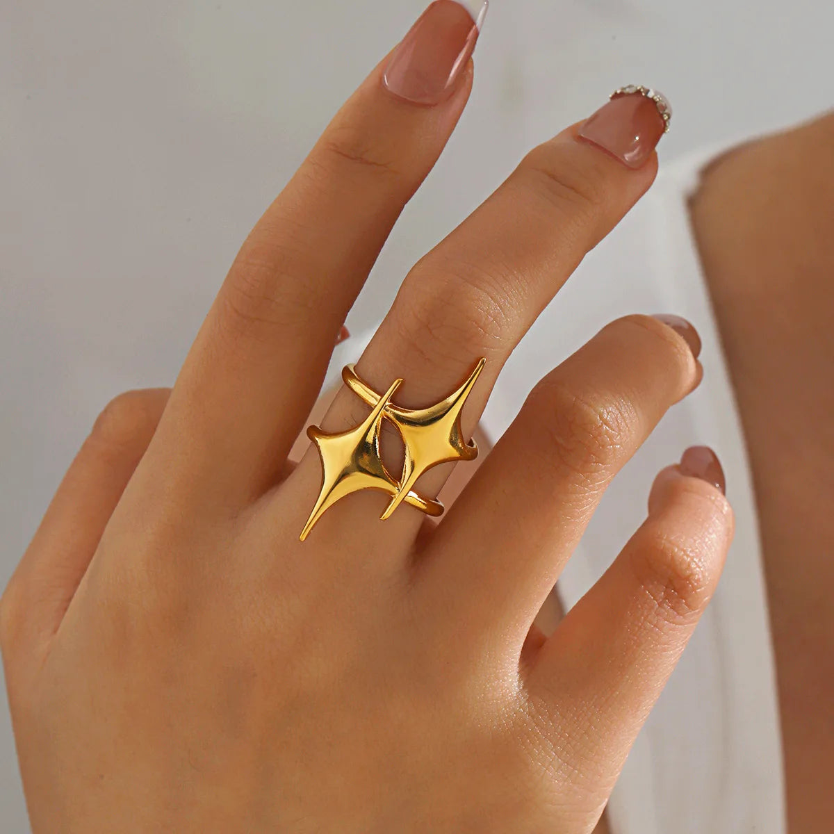 Stainless Steel Y2K Cross Star Ring