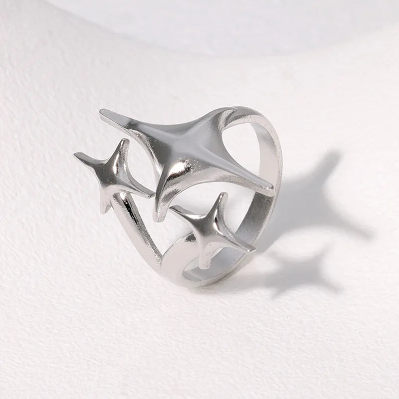 Stainless Steel Y2K Cross Star Ring